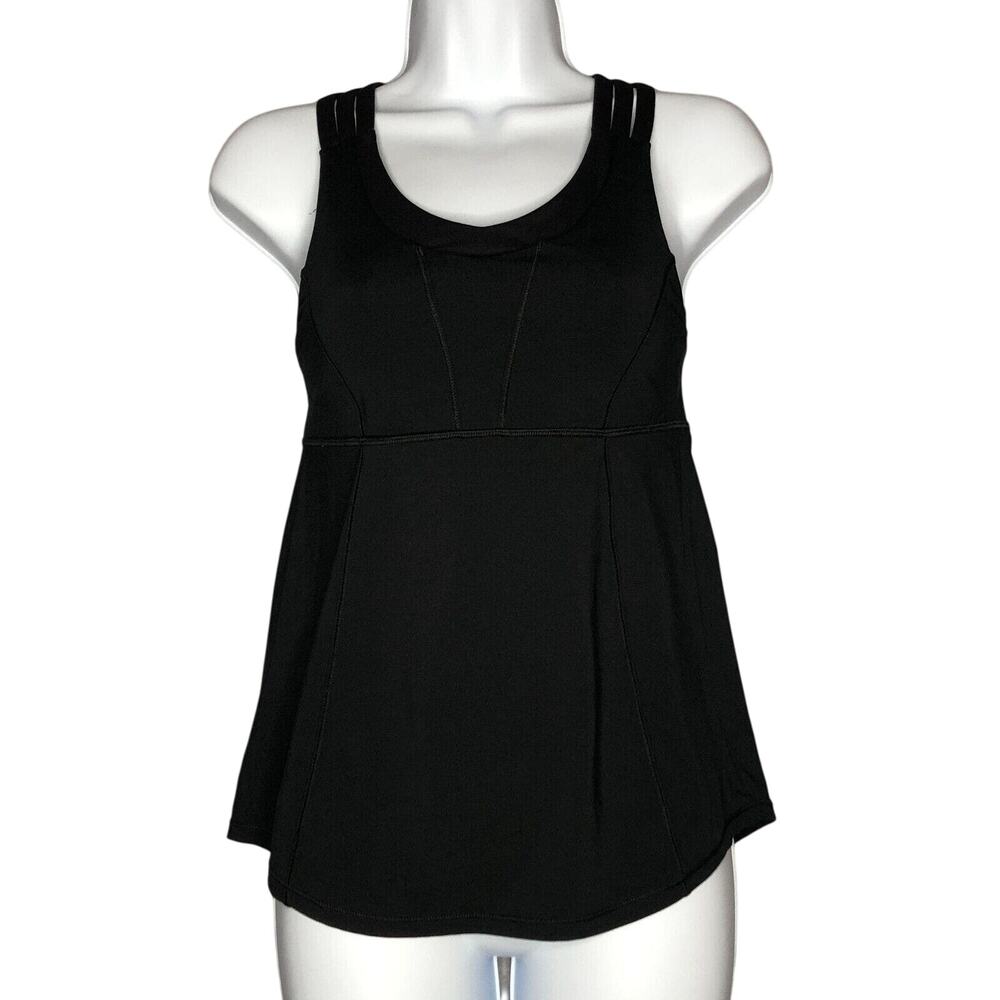 Lululemon Tank Womens Size 4 Beat The Heat Inner Bra Black Strappy Sexy
